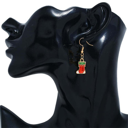 Red & Goldtone Christmas Stocking Drop Earrings