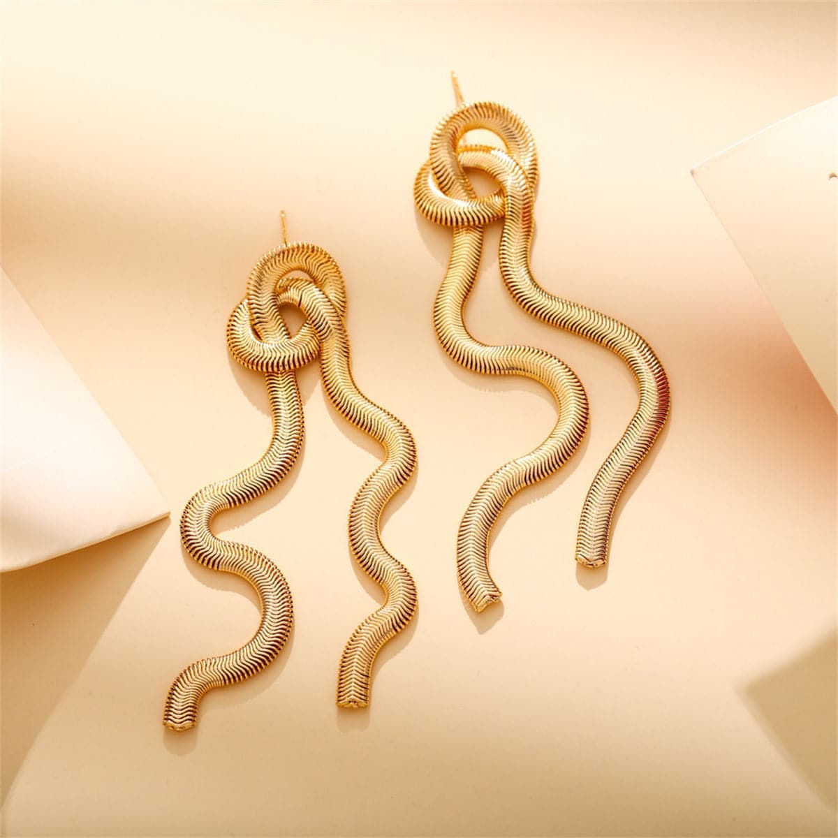 Goldtone Snake Chain Knotted Tassel Drop Earrings