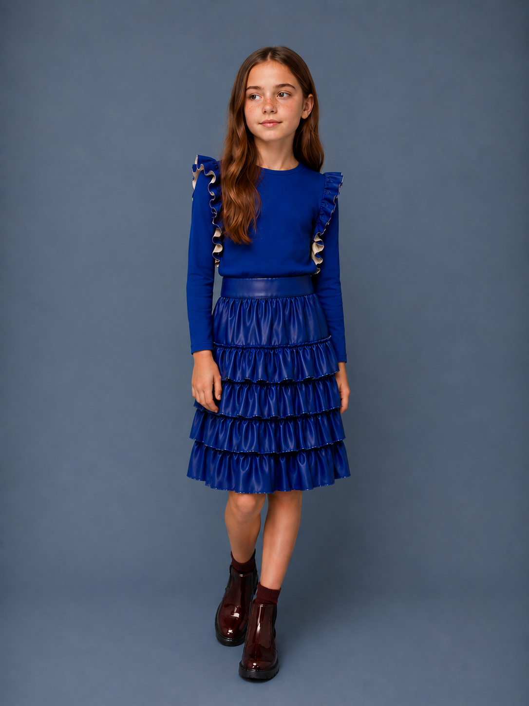 Cobalt Blue Ruffle Shirt