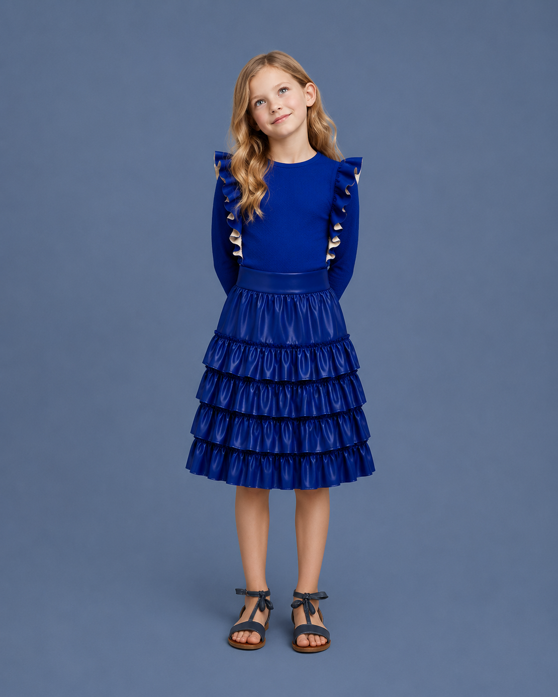 Cobalt Ruffle Leather Skirt