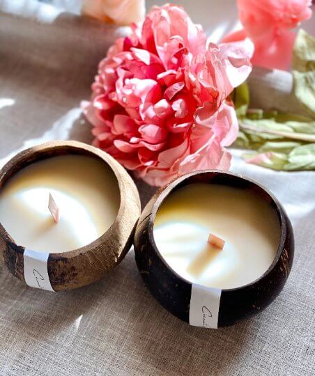 Hand-poured candle in real coconut shell