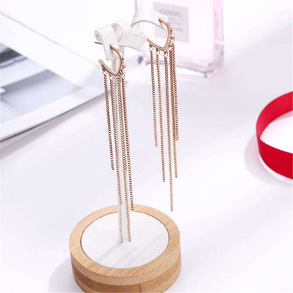 Rose Goldtone Tassel Open Hoop Drop Earrings