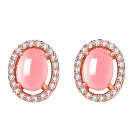 Rose Quartz & Cubic Zirconia Halo Stud Earrings