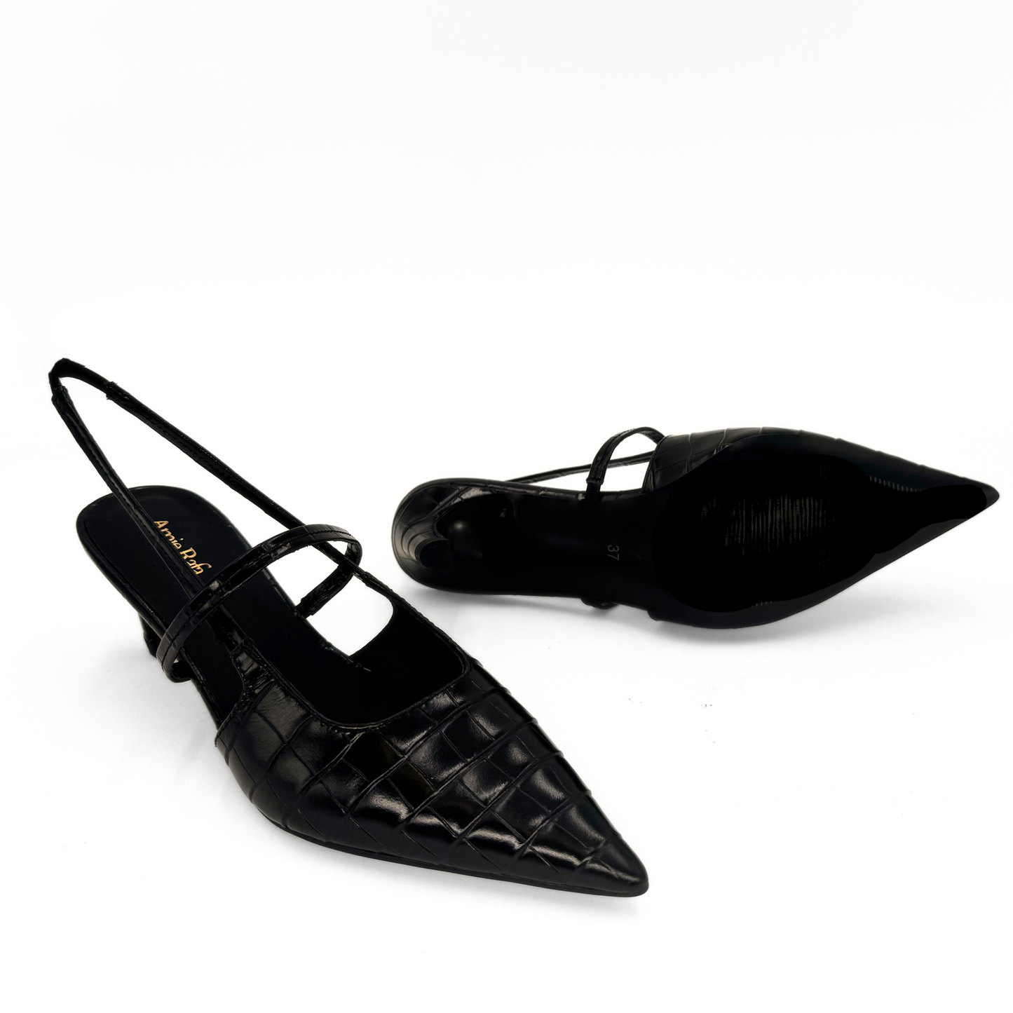 Connie Embossed Crocodile Heels - Black