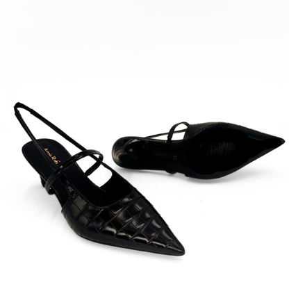 Connie Embossed Crocodile Heels - Black