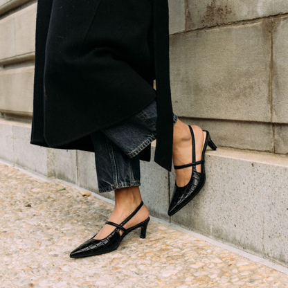 Connie Embossed Crocodile Heels - Black