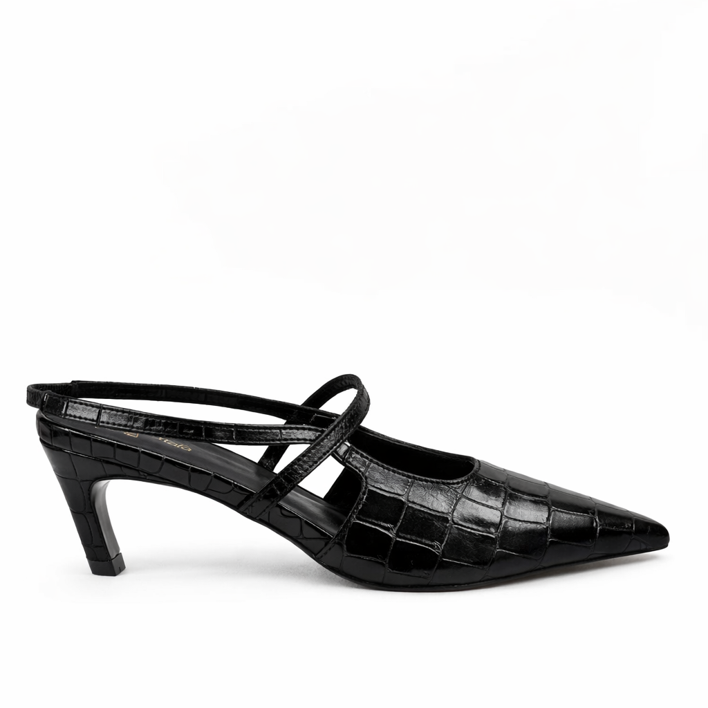 Connie Embossed Crocodile Heels - Black