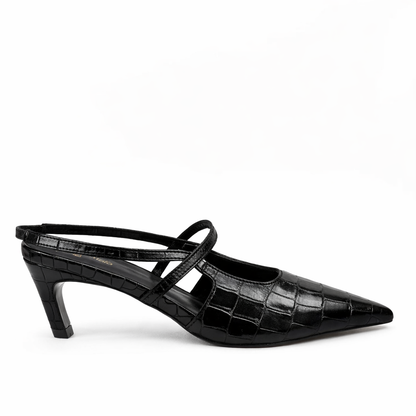 Connie Embossed Crocodile Heels - Black