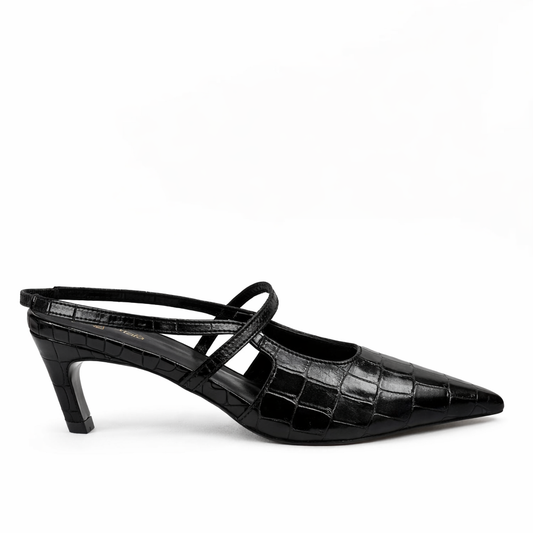Connie Embossed Crocodile Heels - Black