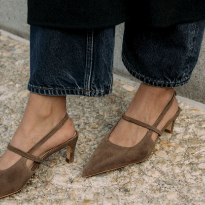 Connie Slingback Suede Heels - Taupe Suede