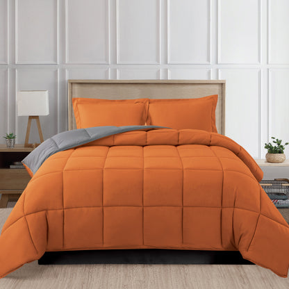 Elegant Comfort Reversible 3-Piece Box Stitched Comforter & Shams - Duvet Insert with 4 Corner Tabs