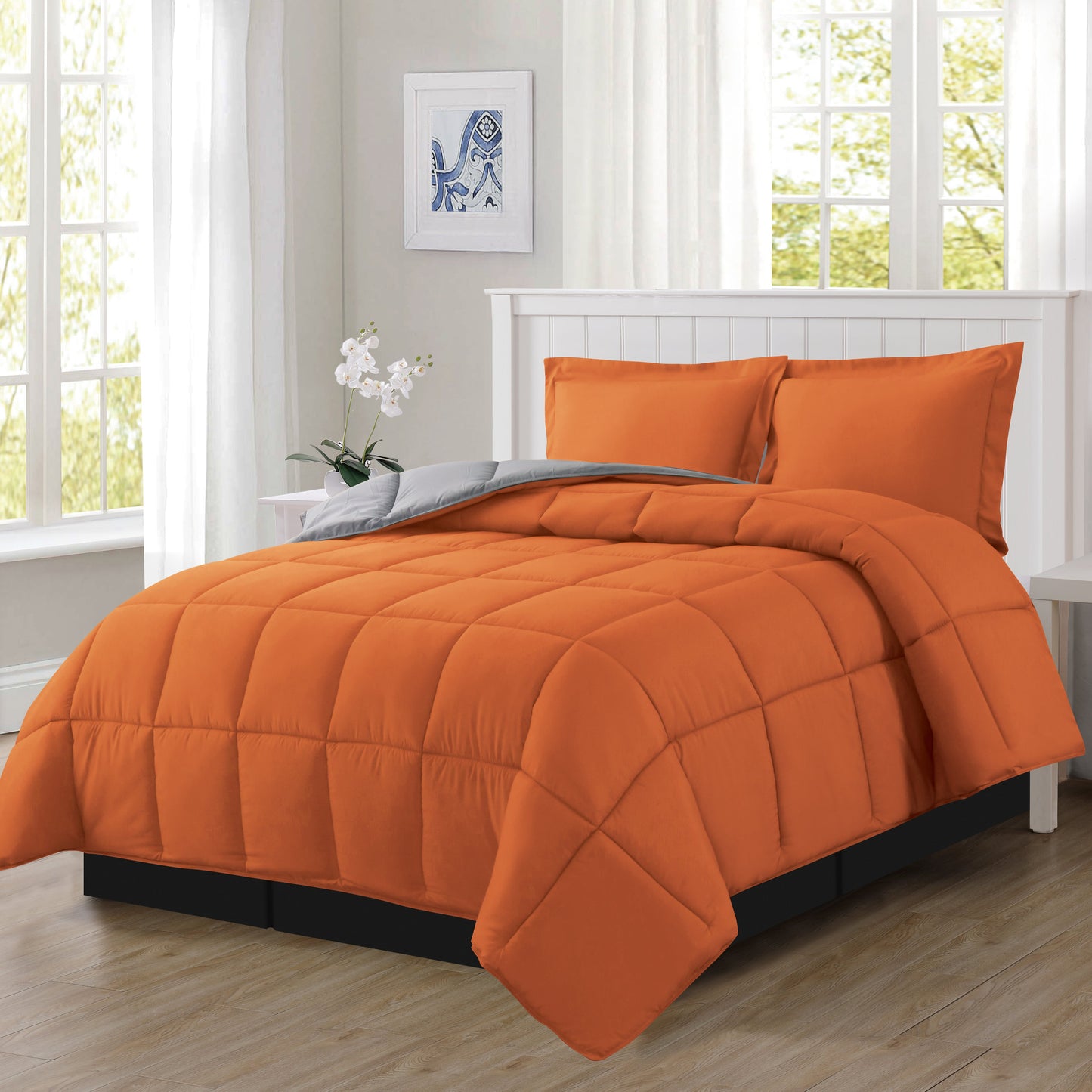 Elegant Comfort Reversible 3-Piece Box Stitched Comforter & Shams - Duvet Insert with 4 Corner Tabs
