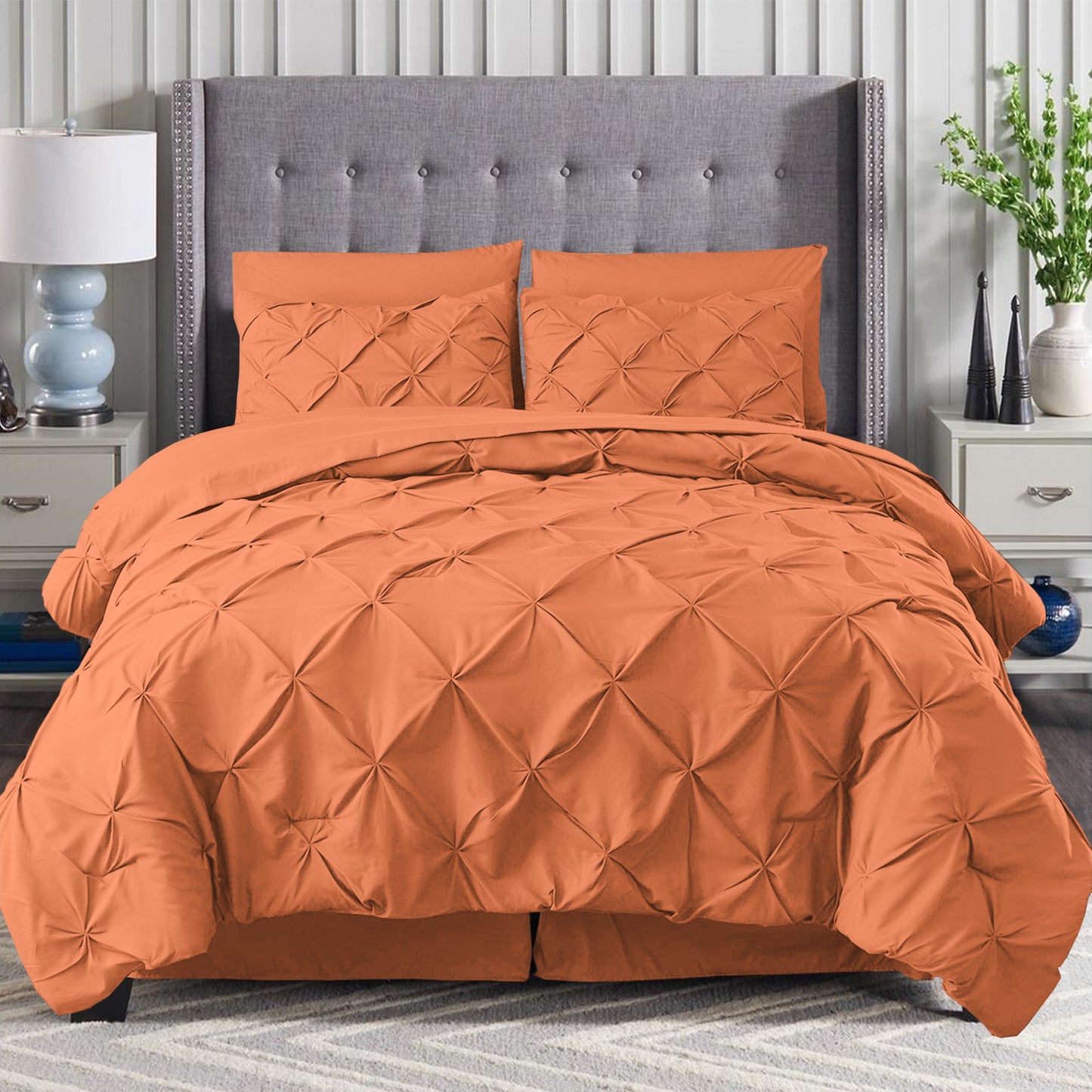 Elegant Comfort 8-Piece Pintuck Pinch Pleated Comforter Set - Includes 4-Piece Sheet Set with Double Sided Storage Pockets