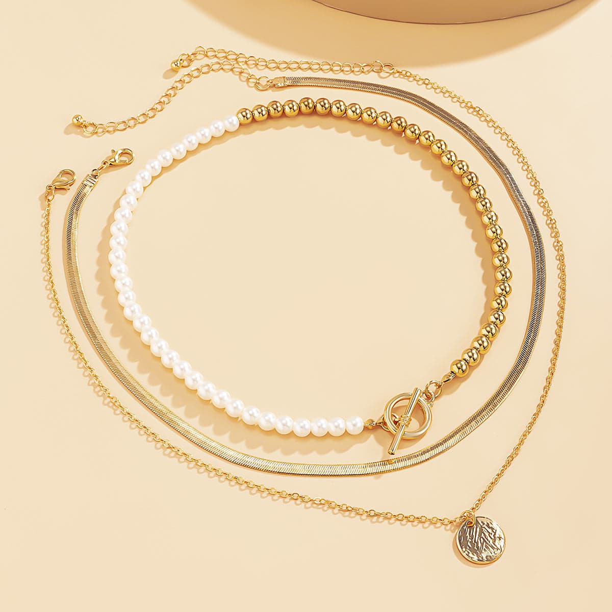 Pearl & Goldtone Toggle Necklace Set