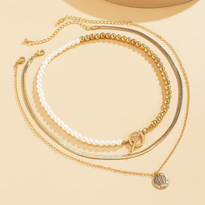 Pearl & Goldtone Toggle Necklace Set