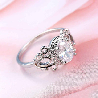 Crystal & Silvertone Openwork Milgrain Oval-Cut Ring-5