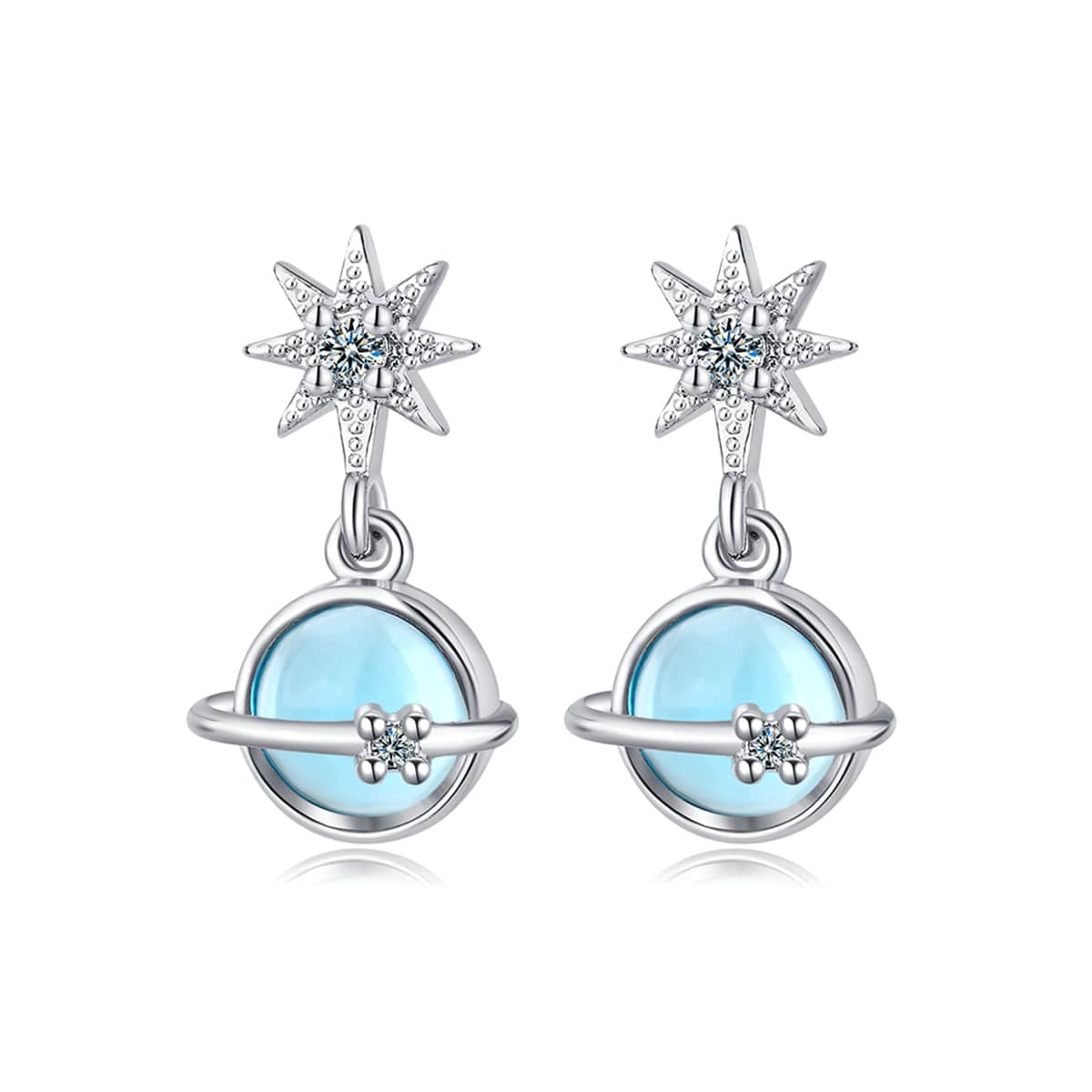 Moonstone & Cubic Zirconia Star & Planet Drop Earrings