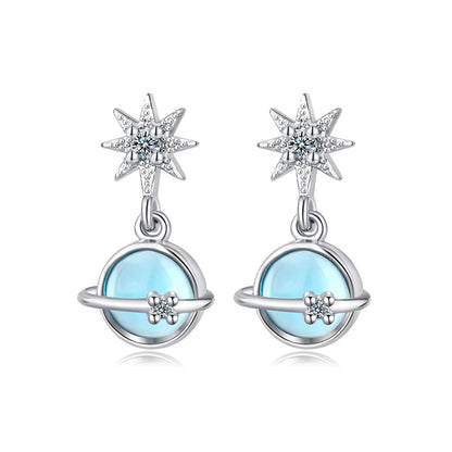 Moonstone & Cubic Zirconia Star & Planet Drop Earrings
