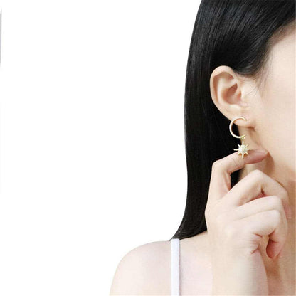 Cubic Zirconia & Goldtone Star Under Moon Drop Earrings