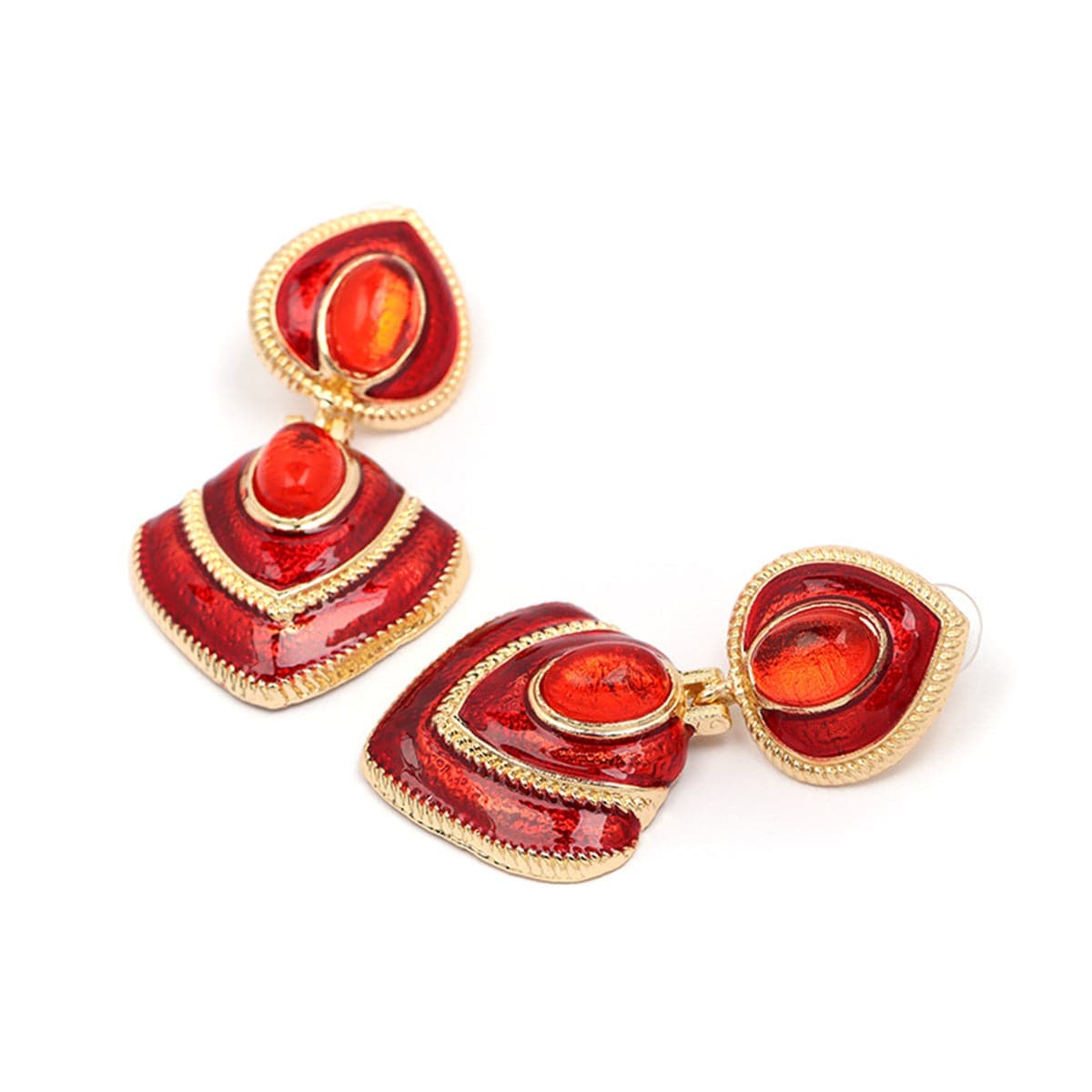 Red Crystal & Enamel Goldtone Heart Drop Earrings