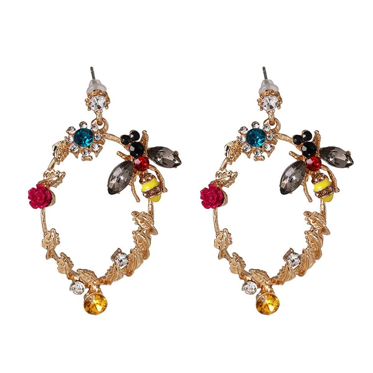 Crystal & Cubic Zirconia Bee Round Drop Earrings