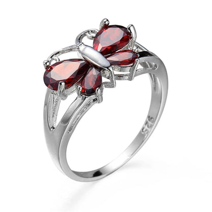 Red Crystal & Silvertone Butterfly Ring-10