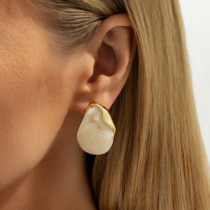 White Acrylic & Goldtone Drop Stud Earrings