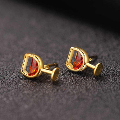 Red Crystal & Goldtone Wine Cup Stud Earrings