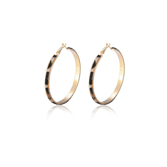 Tan & Goldtone Leopard Hoop Earrings