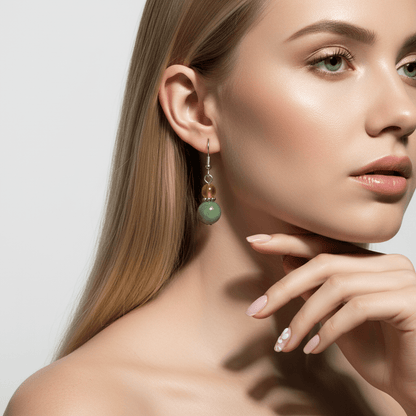 Yellow & Green Jade Silvertone ‌Gourd-Shape Hook Earrings
