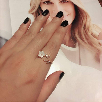 Crystal & Rose Goldtone Floral Bypass Ring