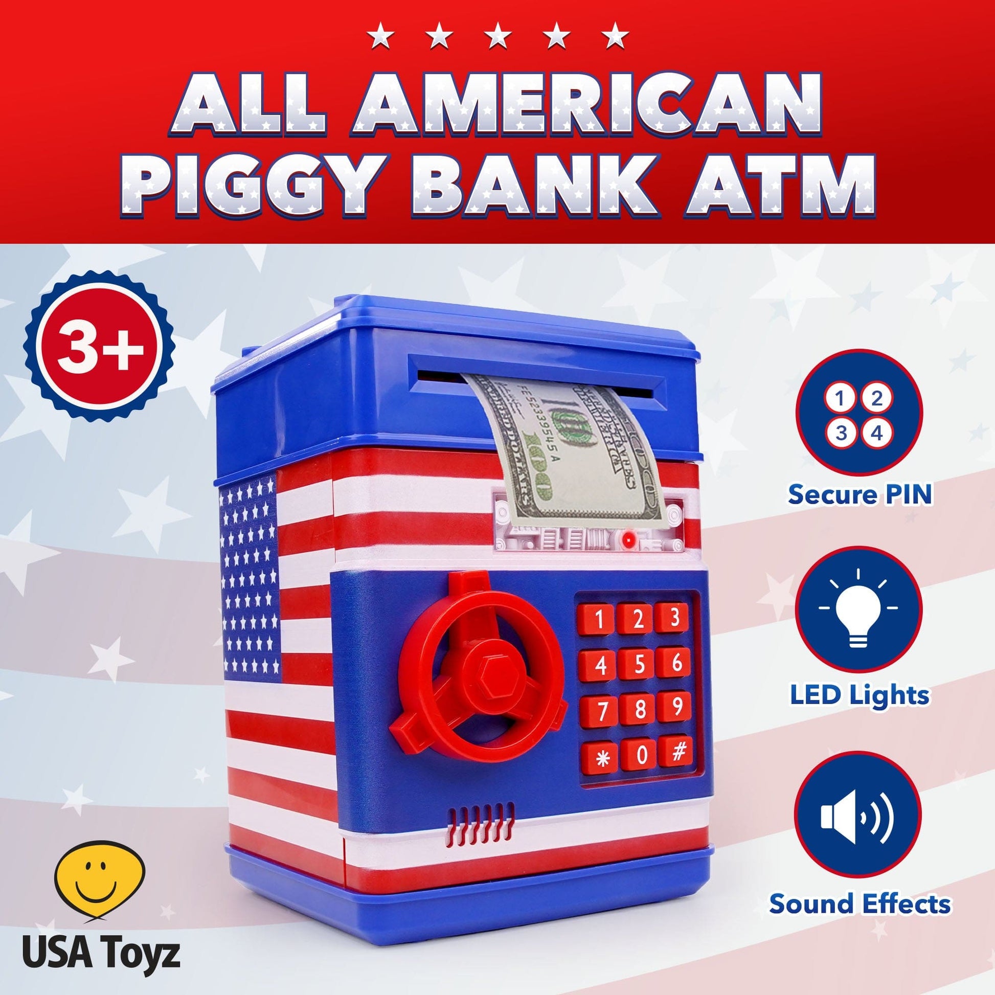 Blue and red piggy bank-