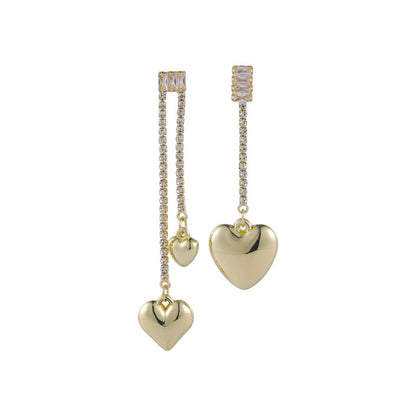 Cubic Zirconia & Goldtone Asymmetric Heart Drop Earrings