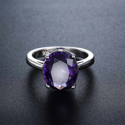 Purple Crystal & Silvertone Oval-Cut Solitaire Ring-2