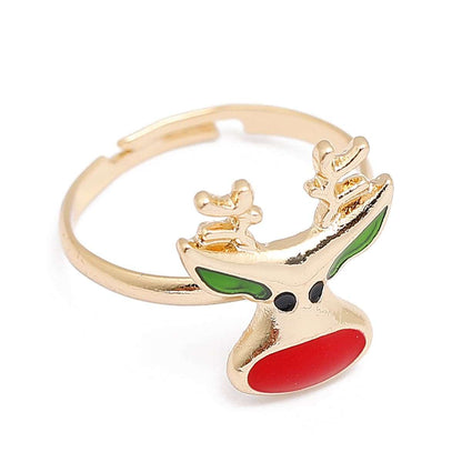 Red Enamel & Goldtone Reindeer Adjustable Ring