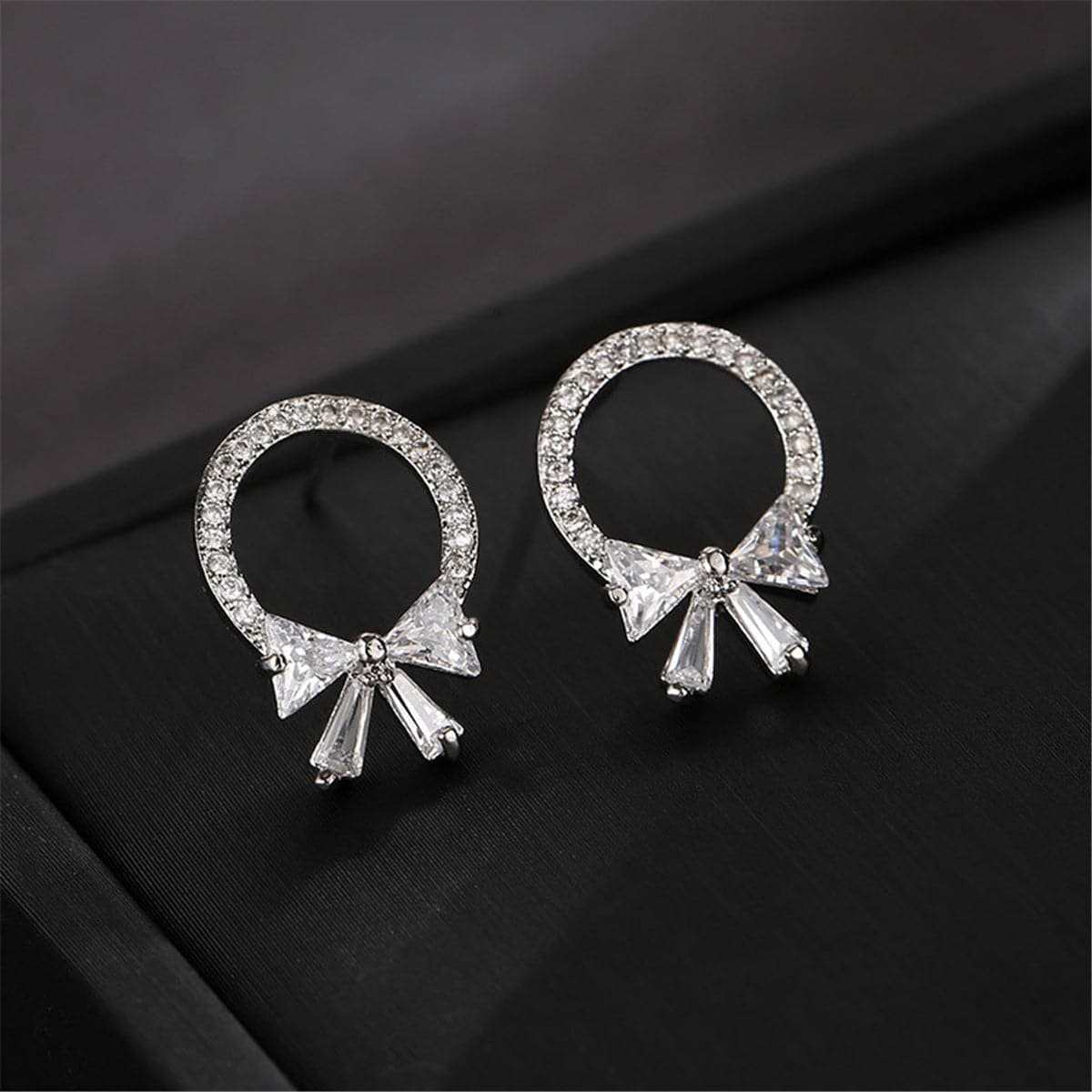Crystal & Cubic Zirconia Circle Bow Stud Earrings