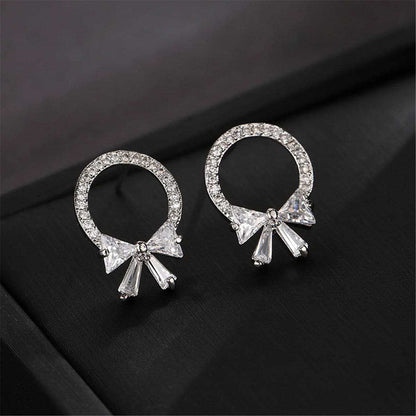 Crystal & Cubic Zirconia Circle Bow Stud Earrings
