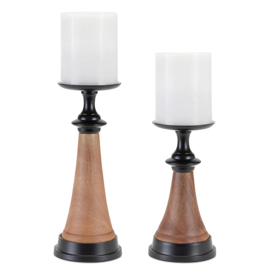 Melrose International Tapered Wood and Metal Candle Holder (Set of 2)
