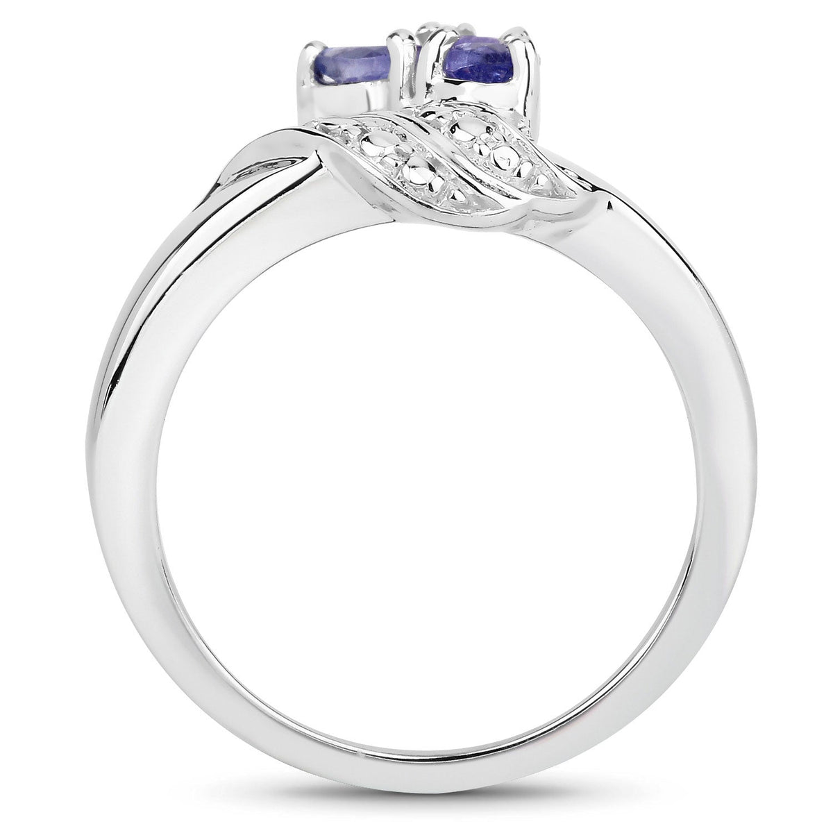0.42 Cttw Pear Violet Tanzanite Rhodium over Silver Three Stone Bypass Ring