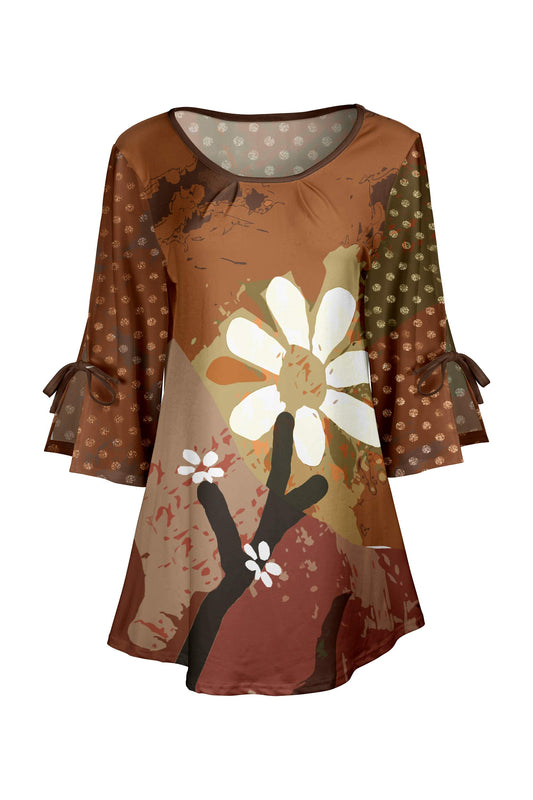 Brown Daisy Floral Patchwork-