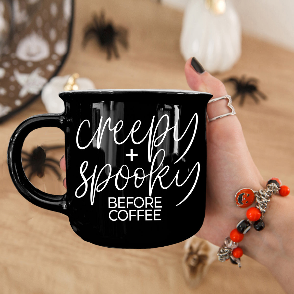 Spooky morning collection
Dishwasher safe Halloween mug
Black ceramic coffee cup
Modern Halloween mug