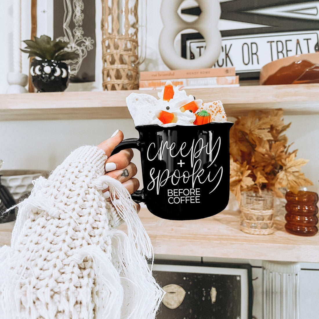 Halloween Home Decor Black Mug Creepy Before Coffee
Spooky Morning Routine Coffee Mug Gothic Design