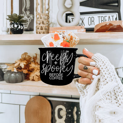 Spooky Season Coffee Cup Black Ceramic Halloween Design
Year Round Halloween Mug Creepy and Spooky Quote