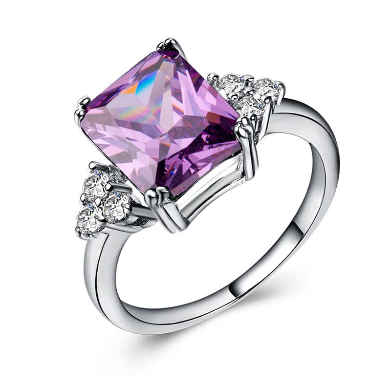 Purple Crystal & Cubic Zirconia Silvertone Princess-Cut Ring-2