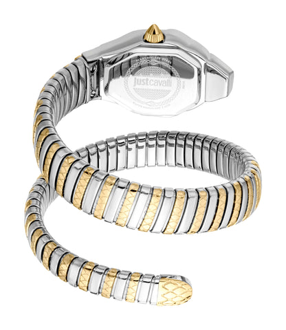 Just CAVALLI Women Watch, Two Tone Silver & Gold Color Case, White MOP Dial, Two Tone Silver & Gold Color Metal Bracelet, 2 Hands, 3 Atm