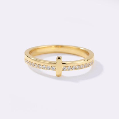 Mint & Lily Let God Be In Control Golden Cross Ring