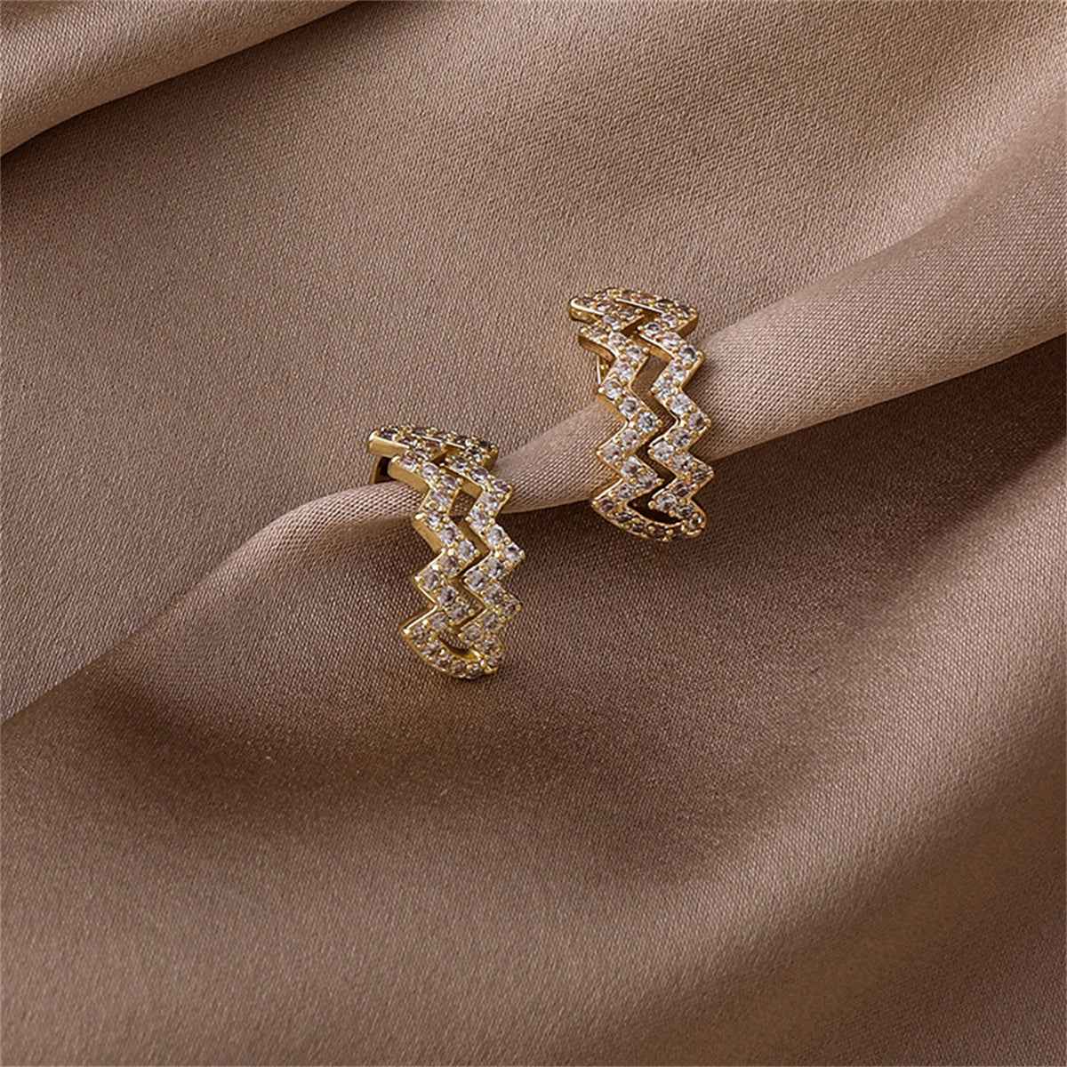 Cubic Zirconia & Goldtone Wave Ear Cuffs