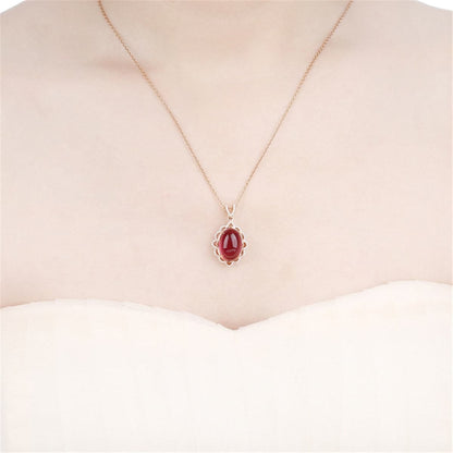 Red Agate & Cubic Zirconia Oval Botany Pendant Necklace