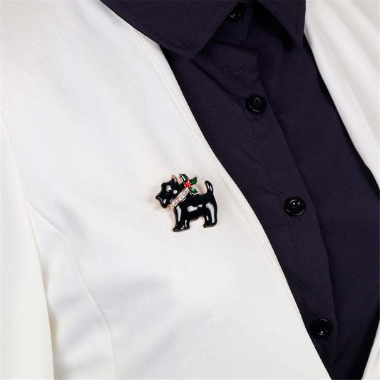 Black & Cubic Zirconia Scottie Dog Brooch