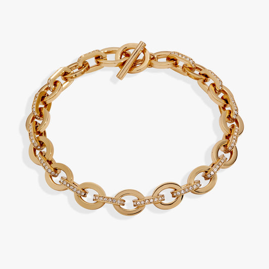 Delicate Oval Link Crystal Chain Toggle Bracelet